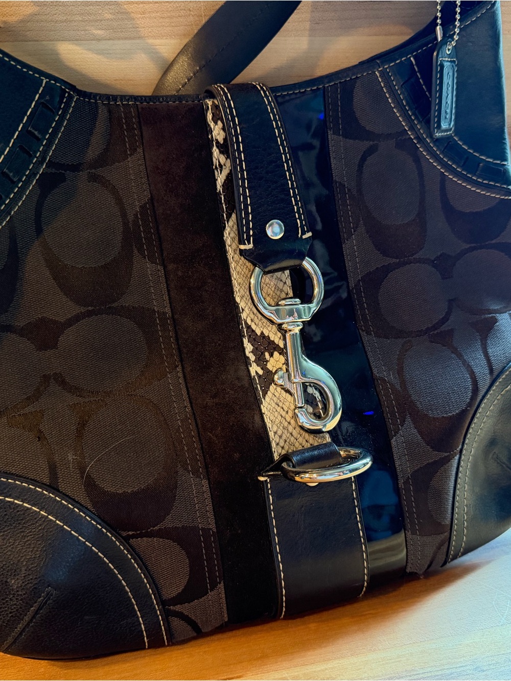 Coach Black Leather-Trimmed Tote with Silver Hardware